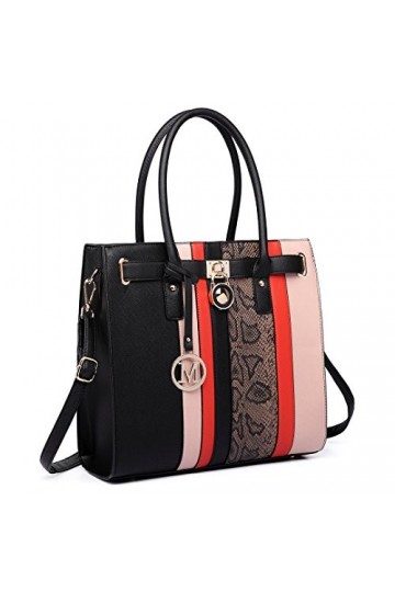 Miss Lulu Femmes Sac à Main en Faux Cuir Peau de Serpent Bande Contrastante Bandoulière épaule Cartable Sac Fourre-Tout avec 