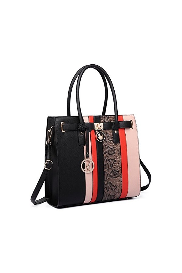 Miss Lulu Femmes Sac à Main en Faux Cuir Peau de Serpent Bande Contrastante Bandoulière épaule Cartable Sac Fourre-Tout avec 