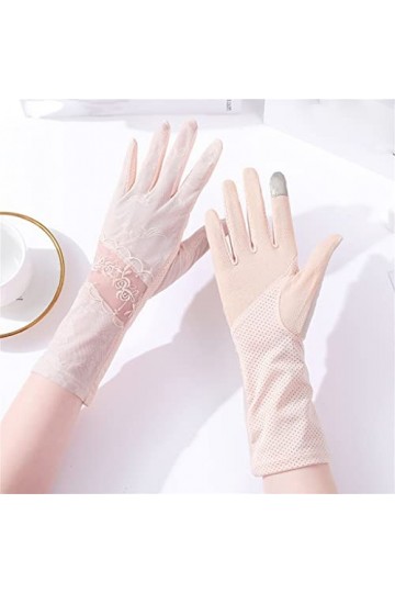 YANYUESHOP Gants dété en Dentelle pour Femme avec Écran Tactile Doigt Fin et Élastique Allongé en Soie Glacée Color : C, Si