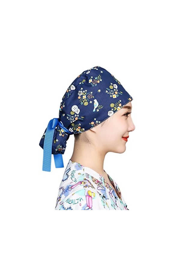 Ousyaah Chapeau de Travail avec Boutons Unisexe Infirmière Bonnet Chirurgical Tissu Turban Chimio Coton pour Homme Femme, Cas