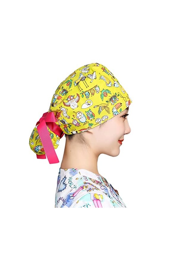 Ousyaah Chapeau de Travail avec Boutons Unisexe Infirmière Bonnet Chirurgical Tissu Turban Chimio Coton pour Homme Femme, Cas