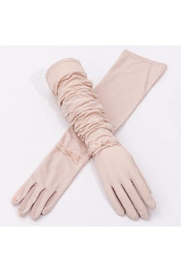 YANYUESHOP Gants dété Longs à Double Dentelle pour Écran Tactile Manches de Conduite pour Femmes en Soie de Glace dété Col