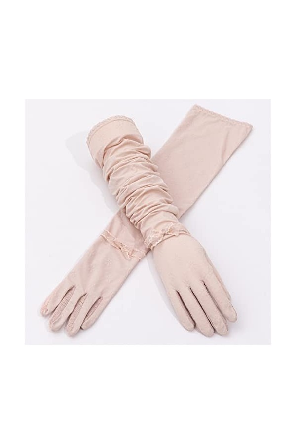 YANYUESHOP Gants dété Longs à Double Dentelle pour Écran Tactile Manches de Conduite pour Femmes en Soie de Glace dété Col