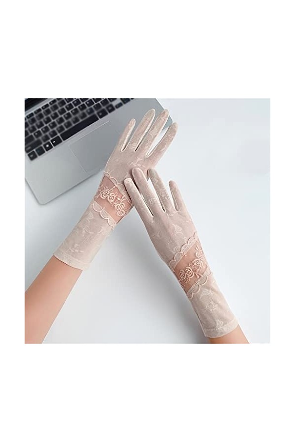 YANYUESHOP Gants de Conduite dété Dames Fine Soie Glacée Bras Mi-Longue Dentelle Équitation Écran Tactile Respirant Color :