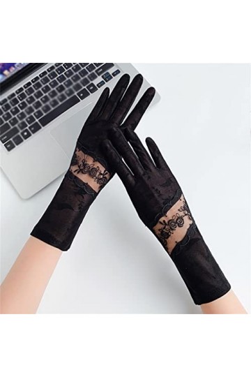YANYUESHOP Gants de Conduite dété Dames Fine Soie Glacée Bras Mi-Longue Dentelle Équitation Écran Tactile Respirant Color :