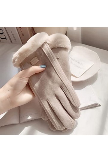 GLUXIT Gants Hiver Femmes Rembourré Épaississement Chaud Mignon Daim Polaire Froid Cyclisme Coupe-Vent Écran Tactile Hiver 