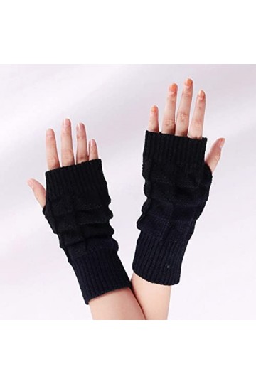 Gants sans Doigts en Tricot - Gants dhiver Chauds pour Femmes À Demi-Doigts - Gants À Écran Tactile en Losange Jacquard pour