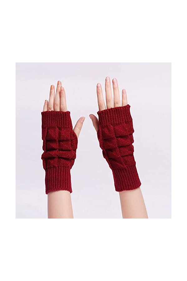 Gants sans Doigts en Tricot - Gants dhiver Chauds pour Femmes À Demi-Doigts - Gants À Écran Tactile en Losange Jacquard pour