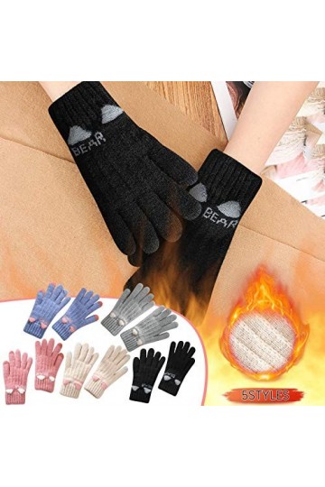TWDYC Sagace Hiver Gants en Plein air Gloves Fille tricoté Doigts Chats Imprimer des Gants dhiver Doux mouchage Chaud Rester