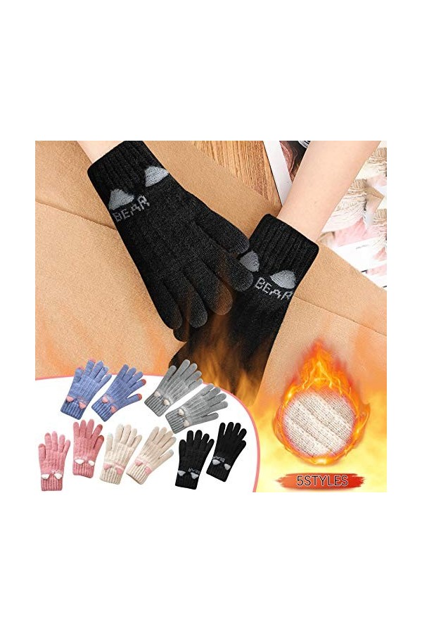 TWDYC Sagace Hiver Gants en Plein air Gloves Fille tricoté Doigts Chats Imprimer des Gants dhiver Doux mouchage Chaud Rester