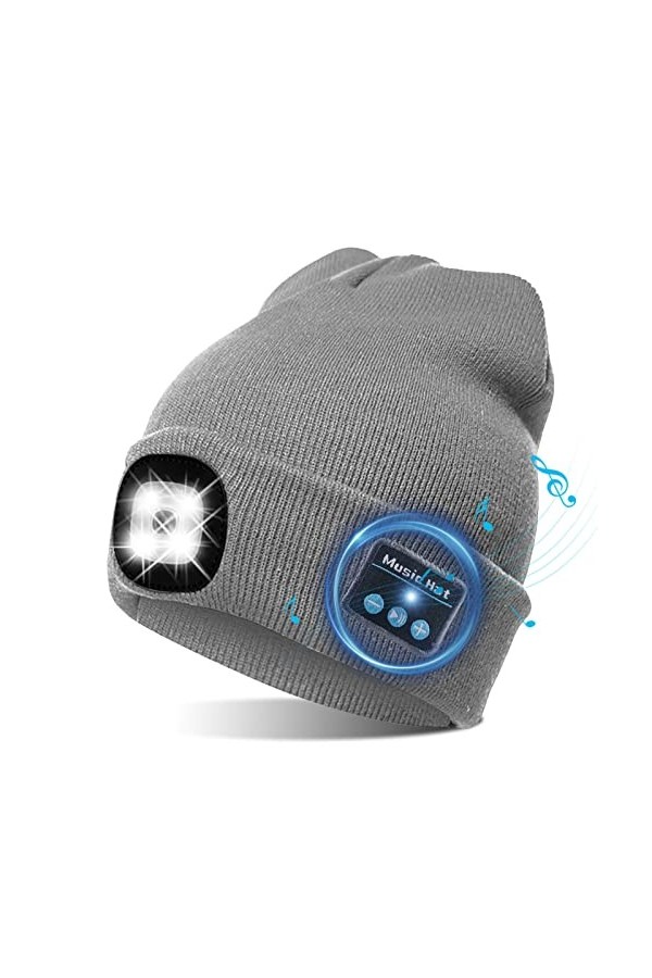 TAGVO LED Bluetooth 5.0 Bonnet Chapeau, Haut-Parleur Stéréo Intégré et Micro, Hiver Chaud Tricoté Eclairage sans Fil Bluetoot