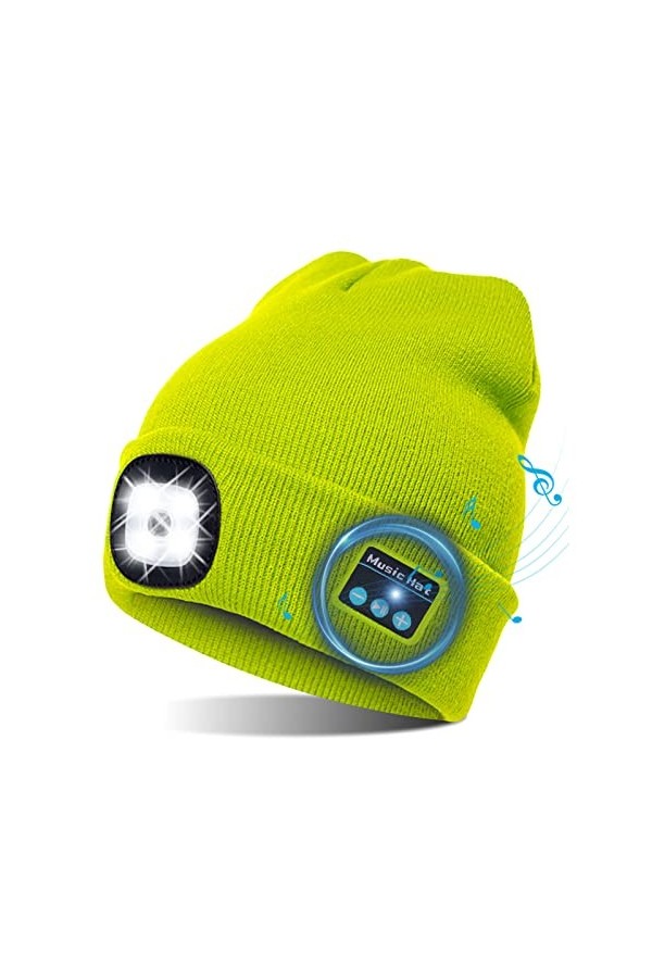 TAGVO LED Bluetooth 5.0 Bonnet Chapeau, Haut-Parleur Stéréo Intégré et Micro, Hiver Chaud Tricoté Eclairage sans Fil Bluetoot