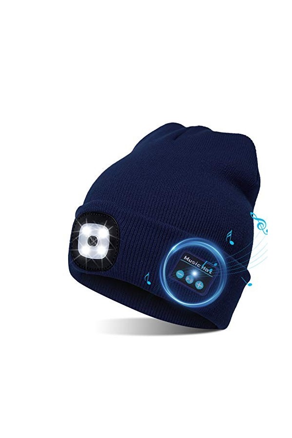 TAGVO LED Bluetooth 5.0 Bonnet Chapeau, Haut-Parleur Stéréo Intégré et Micro, Hiver Chaud Tricoté Eclairage sans Fil Bluetoot
