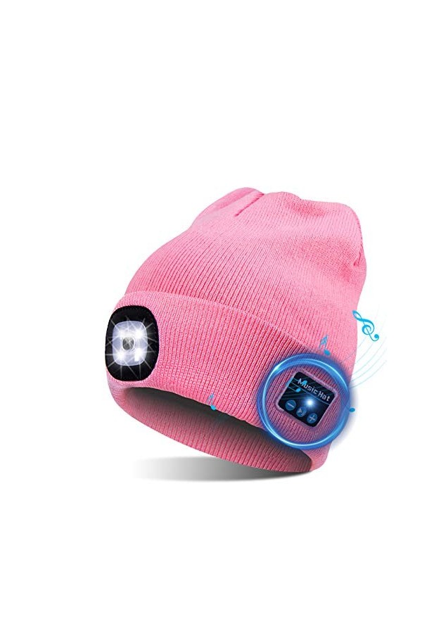 TAGVO LED Bluetooth 5.0 Bonnet Chapeau, Haut-Parleur Stéréo Intégré et Micro, Hiver Chaud Tricoté Eclairage sans Fil Bluetoot