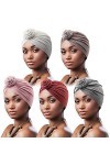 DRESHOW 5 Pièces Turban Africain pour Femme Bonnet Pré-noué Bonnet Chimio Casquette de Perte de Cheveux Chapeau