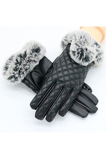 n/a Gants en cuir pour écran tactile pour femme Automne Hiver Épais Chaud Coupe-vent Imperméable Moufles de cyclisme en plein