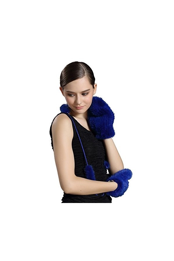 BeFur Gants Fourrure De Vison Femme Fille Gants Couleur De Bonbon Chaud Hiver Saphir