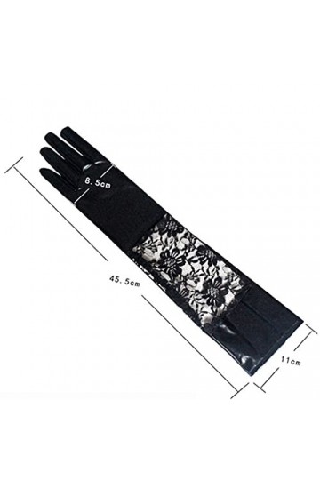 LSDJGDDE 1 paire de gants longs en cuir avec dentelle pour femme Noir Taille unique