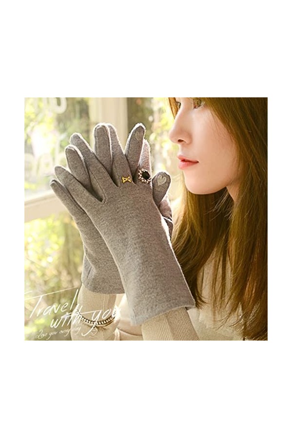 Gants Hiver Femmes Garder Au Chaud Écran Tactile Double Couche Épaissir Plus Velours Laine Tempérament Drive Vélo Mitaines Ga