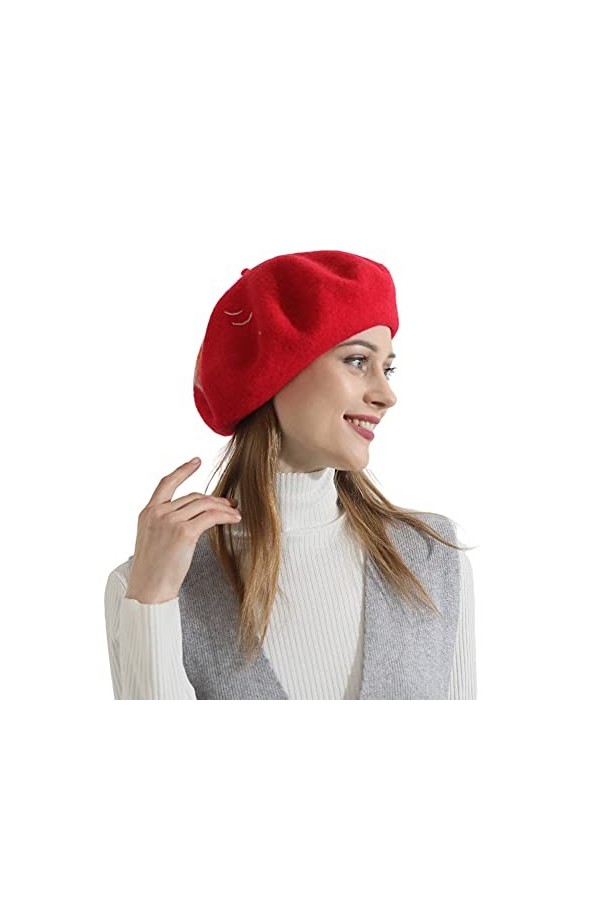 Zasy Femmes Chapeau dhiver Classique Béret en Laine Bonnet Français Casquette en Feutre À La Main Poisson Rouge 