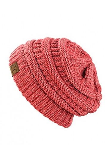 C.C Bonnet tendance en tricot torsadé doux et chaud, Corail 2 tons, Taille unique