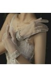 HLDETH Femmes Mariage Gants Courts De Mariée Net Doigt Complet Voir À Travers Le Costume De Longueur De Poignet Color : Whit
