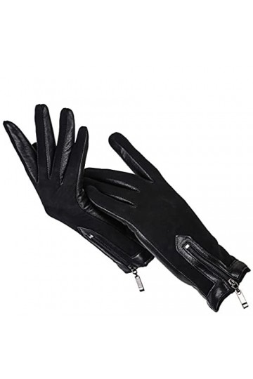 TWDYC Gants en Cuir for Femmes Courtes Courtes À Glissière, Gants dhiver for Femmes De Haute Qualité De Peau De Mouton, Gant