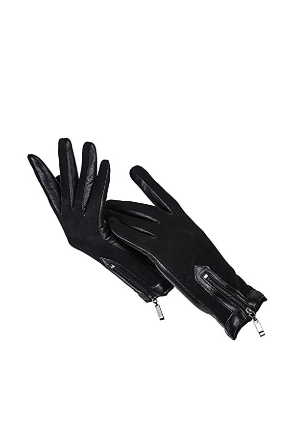 TWDYC Gants en Cuir for Femmes Courtes Courtes À Glissière, Gants dhiver for Femmes De Haute Qualité De Peau De Mouton, Gant