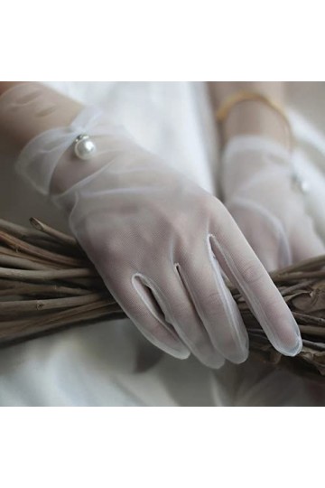 HJKOGH Gants de Mariage avec Perles Gants de Protection UV Gants en Mousseline Gants de Protection Gants Color : A 