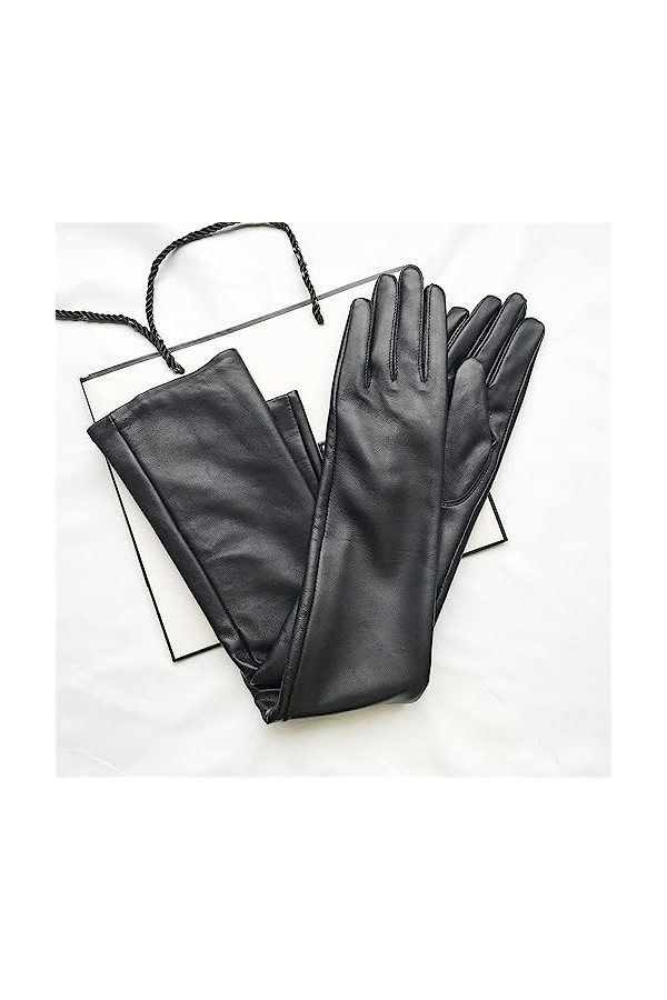 Gants longs en cuir pour femme - Gants longs et droits en peau de mouton - Gants dhiver chauds pour écran tactile 1 - 40 cm 