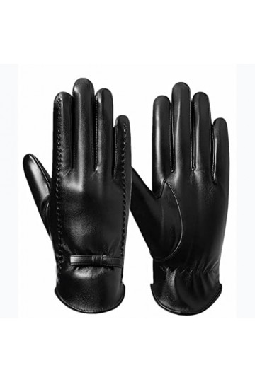 GLUXIT Gants en Cuir Femme Automne et Hiver bel écran Tactile Chaud Plus Velours épaississement imperméable Coupe-Vent Cyclis