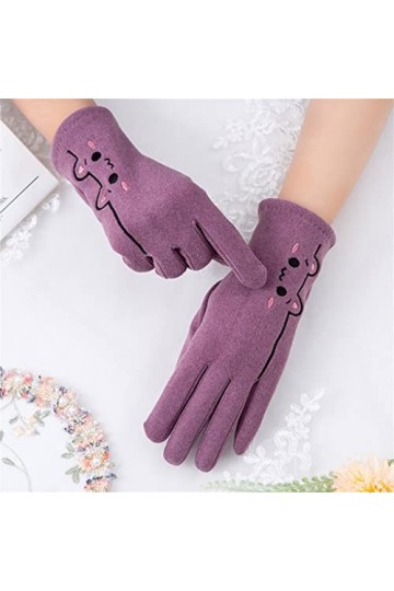 Mignonne broderie à lintérieur en peluche pour écran tactile Gants de conduite dhiver pour femme Moufles chaudes violet, t