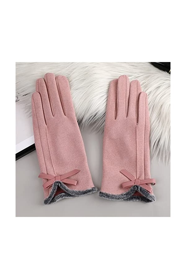 Moufles dhiver chaudes en peluche pour femme - Gants de conduite pour écran tactile - Rose - Taille unique