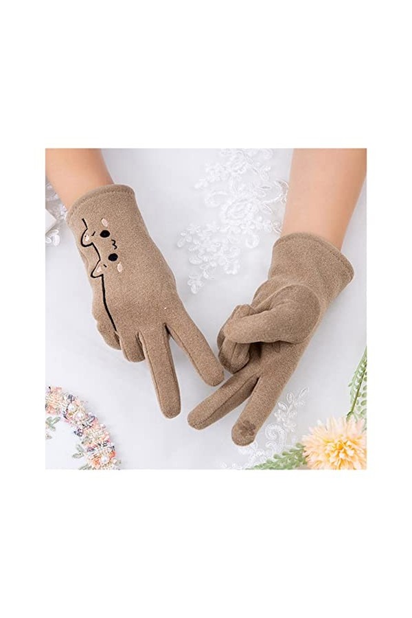 GUFYRH Broderie intérieure doigt écran tactile gants de conduite femme hiver extérieur cyclisme moufles chaudes couleur : A,
