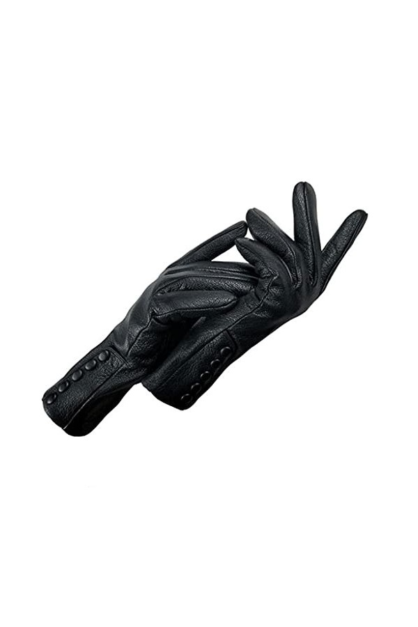 TWDYC Cuir dhiver Femmes Gants Bouton Bouton Décoration Gants Doux Doux Chauds Color : Black, Size : 8 