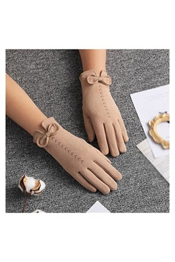 GUFYRH Gants de cyclisme chauds dhiver pour femmes avec nœud brodé fin plus velours écran tactile moufles de conduite coule