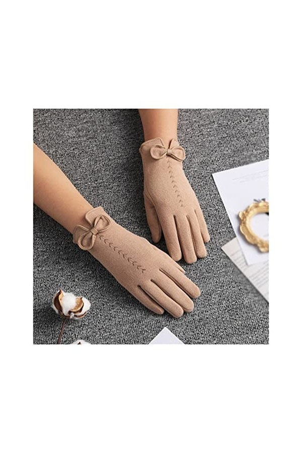 GUFYRH Gants de cyclisme chauds dhiver pour femmes avec nœud brodé fin plus velours écran tactile moufles de conduite coule