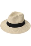 Lanzom - Chapeau de plage Fedora - Bonnet à large bord à enrouleur en paille Panama - FPS 50 - Pour femme - Blanc - Taille un