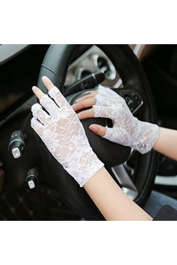 Gants de Soleil de Conduite à Cinq Doigts translucides Sexy Extensibles Respirants for Femmes dété Confortable et léger Col