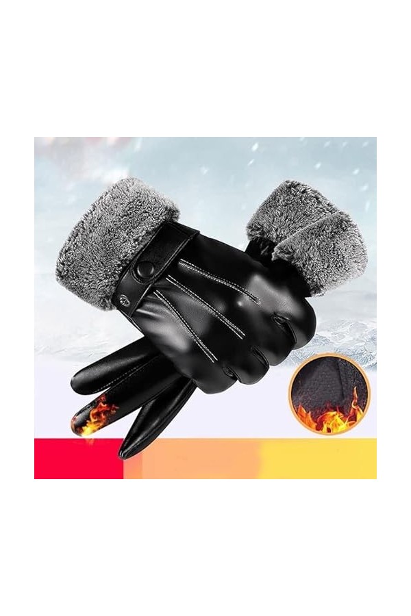 LSDJGDDE Gants dhiver Gants en Cuir Gants de Sports de Plein air en Molleton de Conduite Chauds