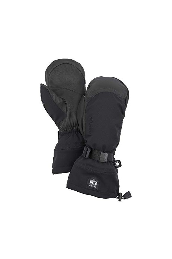 Hestra Gants de Ski dhiver : moufles en Cuir pour Homme et Femme pour Temps Froid extrême, Noir/Noir, 10