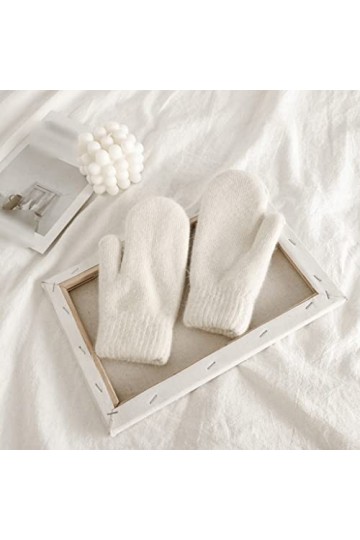 Moufles dhiver épaisses en peluche double couche pour femmes - Gants chauds pour femmes blanc, taille unique 