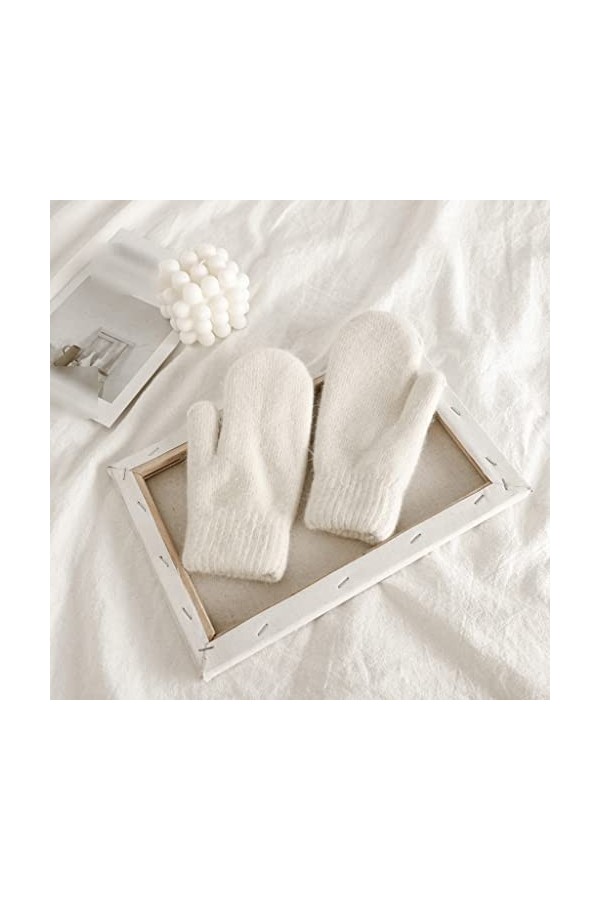 Moufles dhiver épaisses en peluche double couche pour femmes - Gants chauds pour femmes blanc, taille unique 
