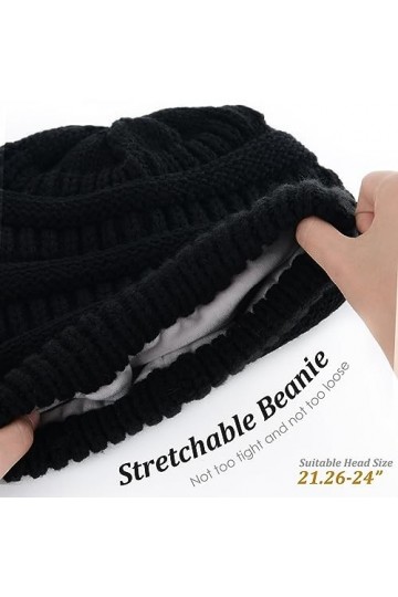 FURTALK Bonnet tricoté pour femme - Doublure polaire - Pour le ski - Noir - Medium