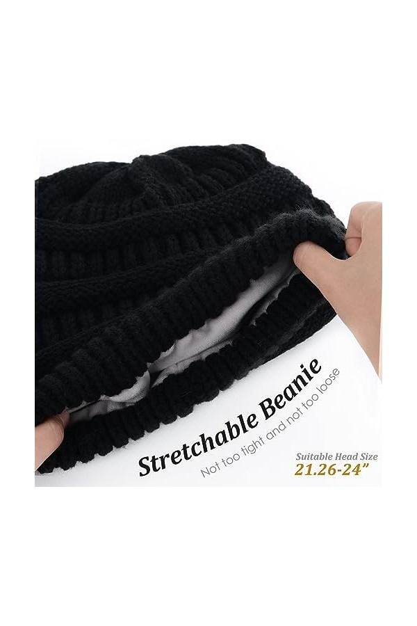 FURTALK Bonnet tricoté pour femme - Doublure polaire - Pour le ski - Noir - Medium