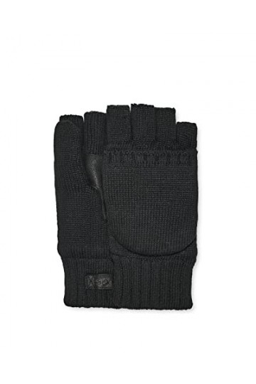 UGG Moufles à rabat en tricot avec patch en cuir sur la paume, noir, Large - X-Large