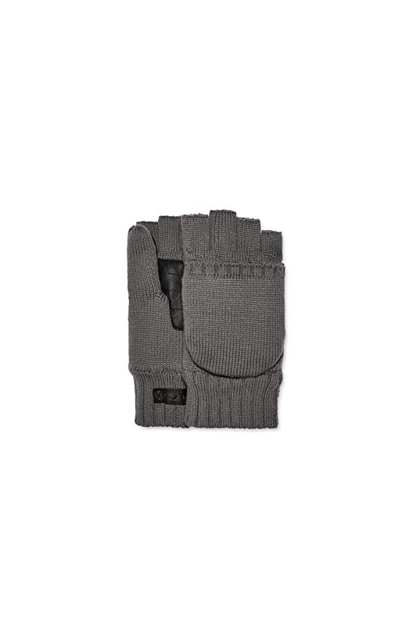 UGG Moufles à rabat en tricot avec patch en cuir sur la paume, noir, Large - X-Large