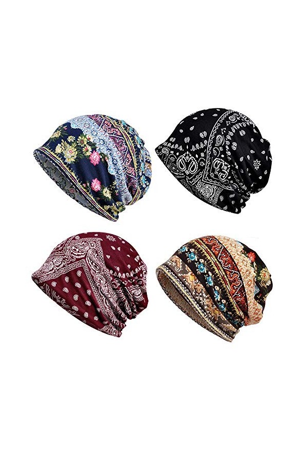 ELLEWIN Bonnet souple en coton doux et léger pour la course à pied adulte - Bonnet de chimio pour homme et femme, bleu, M/L