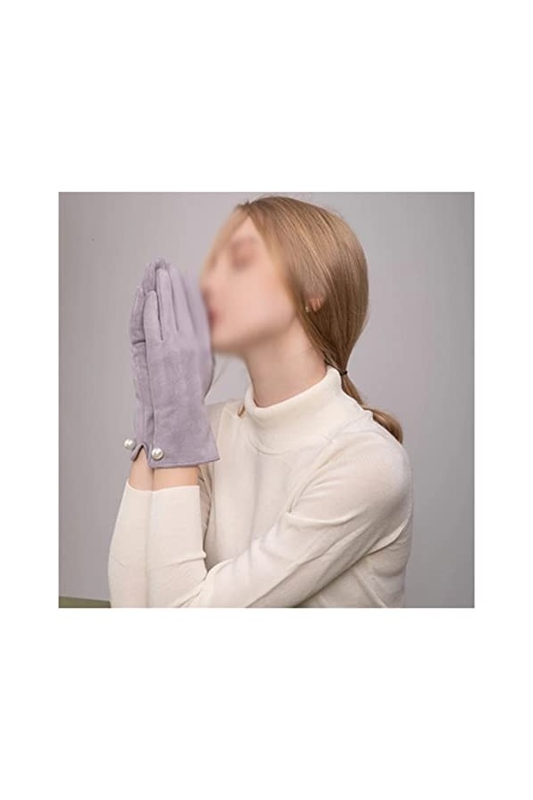 GUFYRH Gants for Femmes Hiver écran Tactile Plus Velours Chaud Mitaines en Cuir suédé vélo Conduite épaississement Color : 