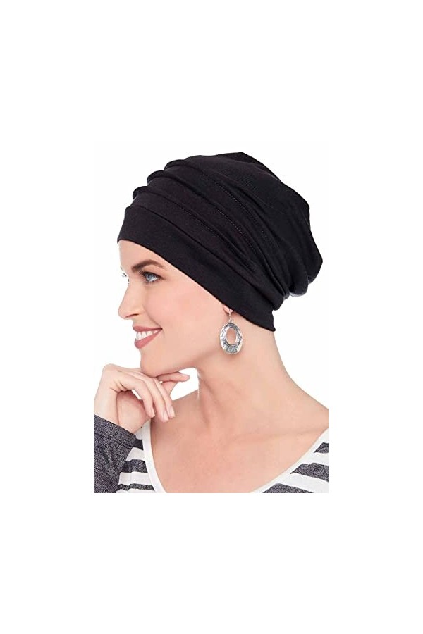 Headcovers Unlimited Bonnet Confortable 100% Coton pour Perte de Cheveux Due au Cancer chimiothérapie, Noir, Taille Unique